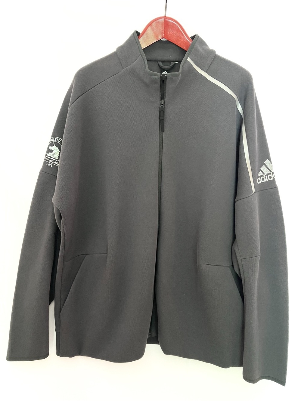 Adidas Men’s Boston Marathon Gray Knit Jacket
